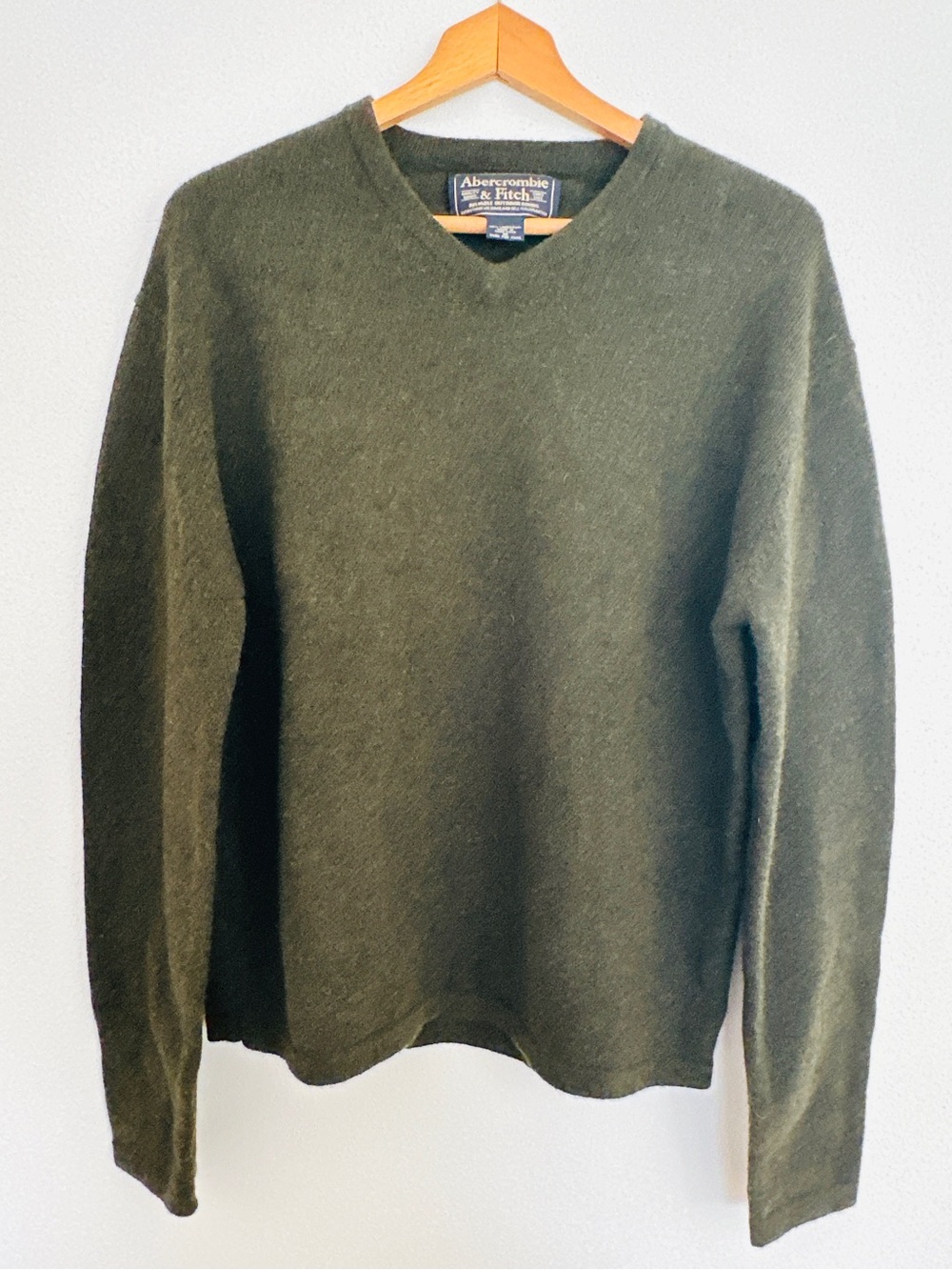 Abercrombie & Fitch Vintage Orange Tag Lambswool Sweater Medium Green Patch